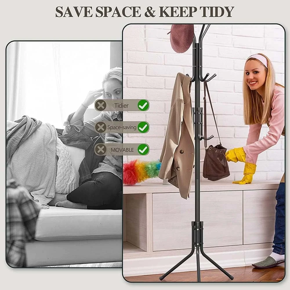 جالباسی ایستاده 12 آویز - آویز لباس فلزی با قفسه، سازمان دهنده کمد لباس مستقل برای اتاق خواب/ورودی