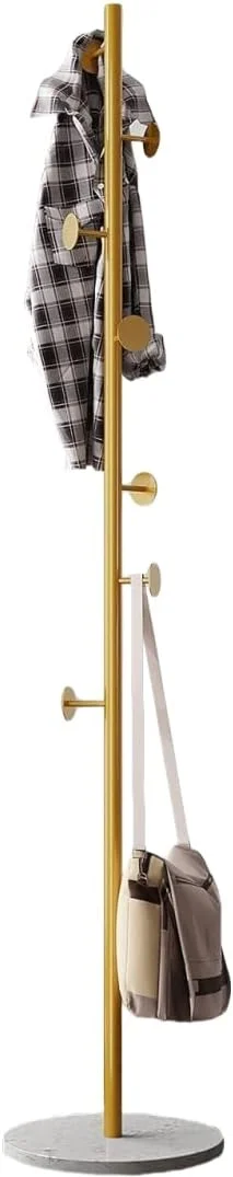 جالباسی فلزی ایستاده 0TO1، ارتفاع 170 سانتی متر، آویز کلاه، مناسب راهرو، آویز فلزی برای شال، کوله پشتی، کیف پول، جالباسی ساده، جالباسی شیک با پایه گرد مرمری با ثبات، دارای 7 آویز