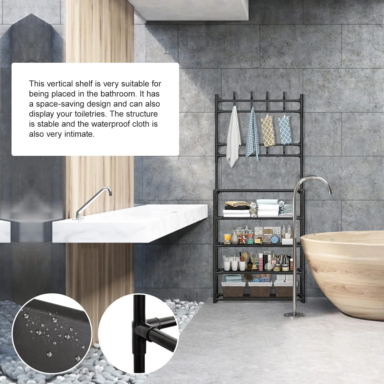 رخت آویز ایستاده 3 در 1 جان، اس دکور به همراه نیمکت جاکفشی - 8 آویز و 5 طبقه - سازمان دهنده ورودی - فولاد با روکش پودری سنگین، صرفه جویی در فضای عمودی، مشکی (4 طبقه)