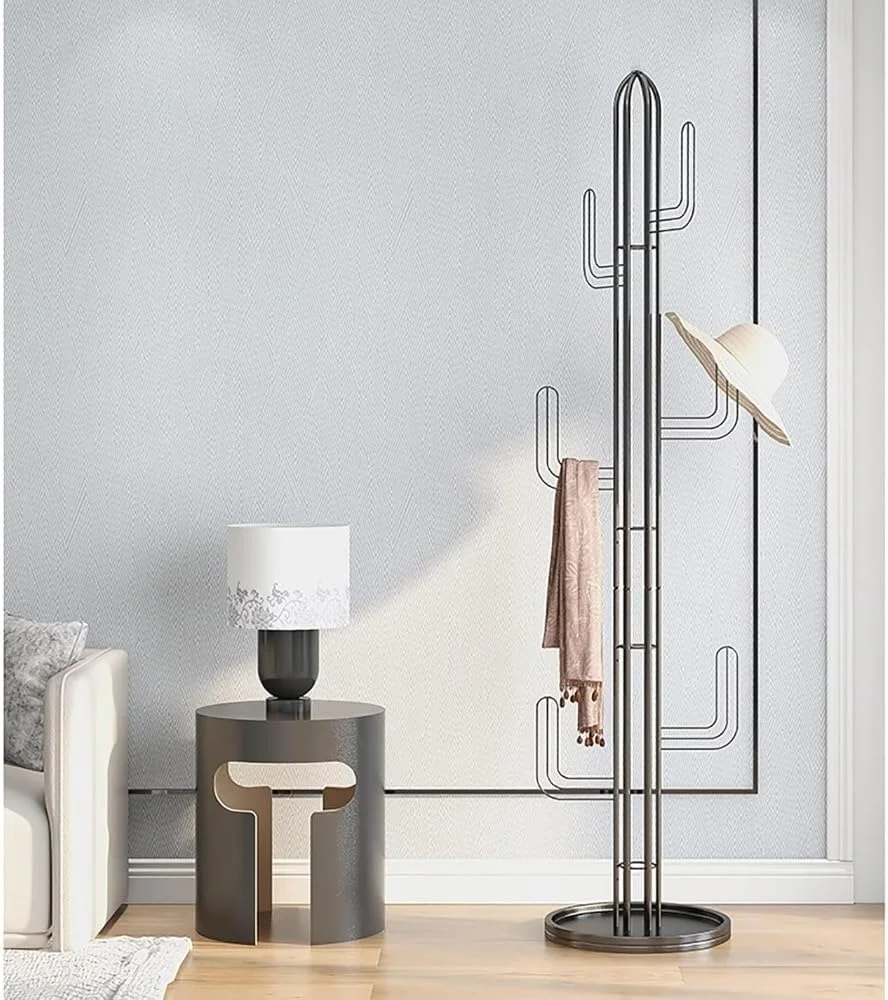 جالباسی فلزی با پایه و قلاب، رخت آویز ایستاده مدرن، استند نگهداری کیف و کلاه برای ورودی