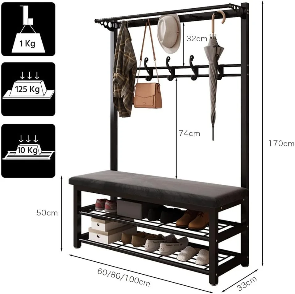 جالباسی ایستاده فلزی 3 در 1 با نیمکت، 8 آویز و 2 طبقه برای نگهداری کفش، طراحی مدرن و صنعتی مناسب ورودی منزل برای آویزان کردن کت، کلاه و کفش، ارتفاع 172 سانتی متر (خاکستری - 100X33X172 سانتی متر) جالباسی ایستاده فلزی 3 در 1 با نیمکت، 8 آویز و 2 طبقه برای نگهداری کفش، طراحی مدرن و صنعتی مناسب ورودی منزل برای آویزان کردن کت، کلاه و کفش، ارتفاع 172 سانتی متر (خاکستری - 100X33X172 سانتی متر)