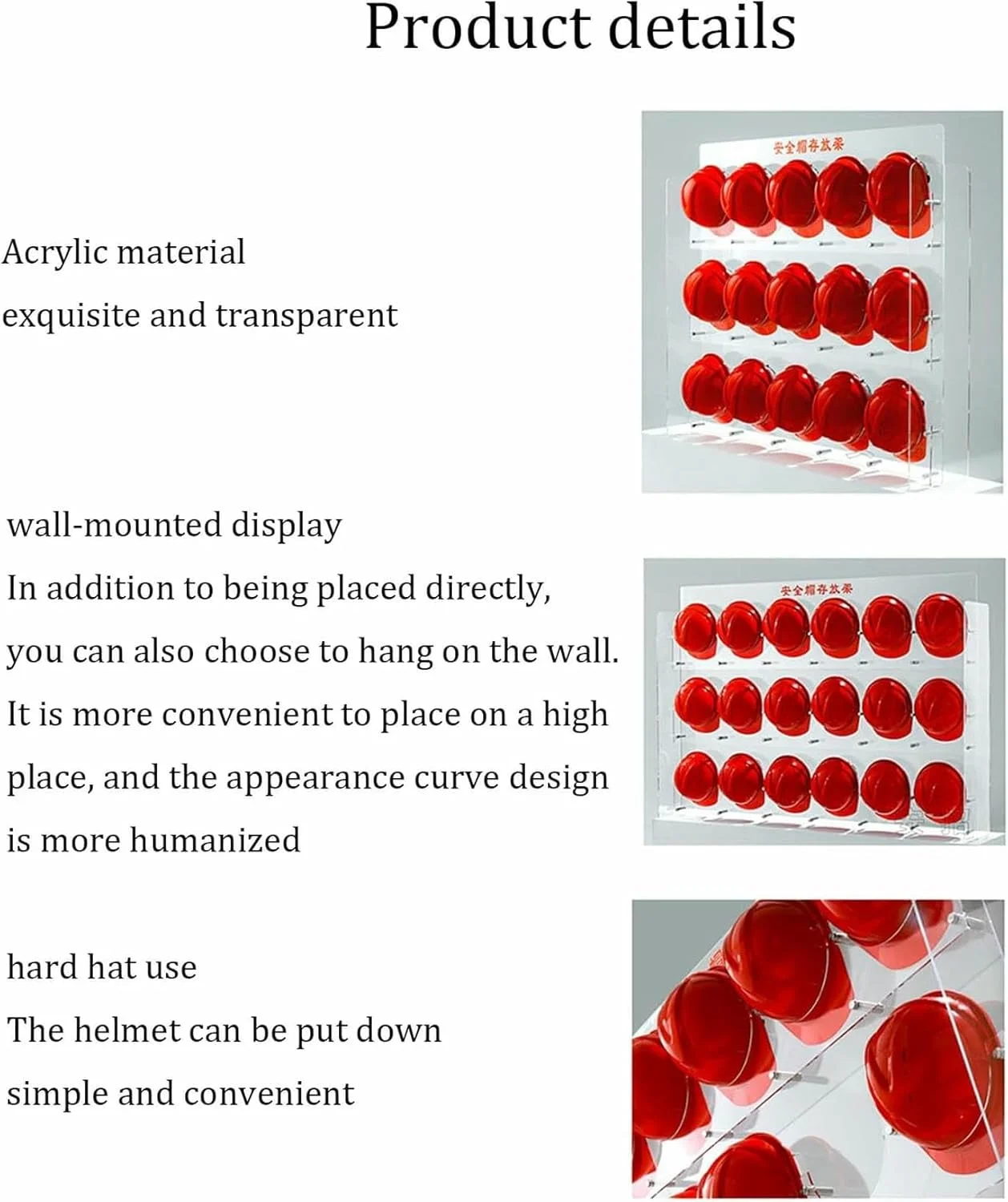 نگهدارنده کلاه ایمنی آکریلیک، قلاب های دیواری کلاه، قفسه نمایش کلاه ایمنی شفاف، سازمان دهنده نگهدارنده کلاه ساختمانی