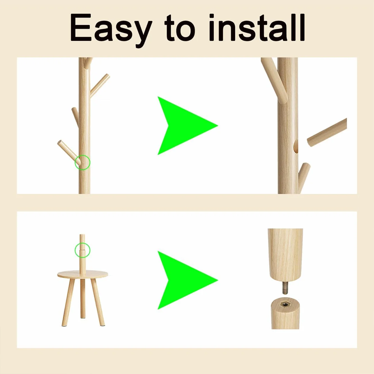 چوب لباسی ایستاده چوبی BEROZA، مونتاژ آسان، مناسب اتاق خواب، نشیمن، بالکن (سفید)