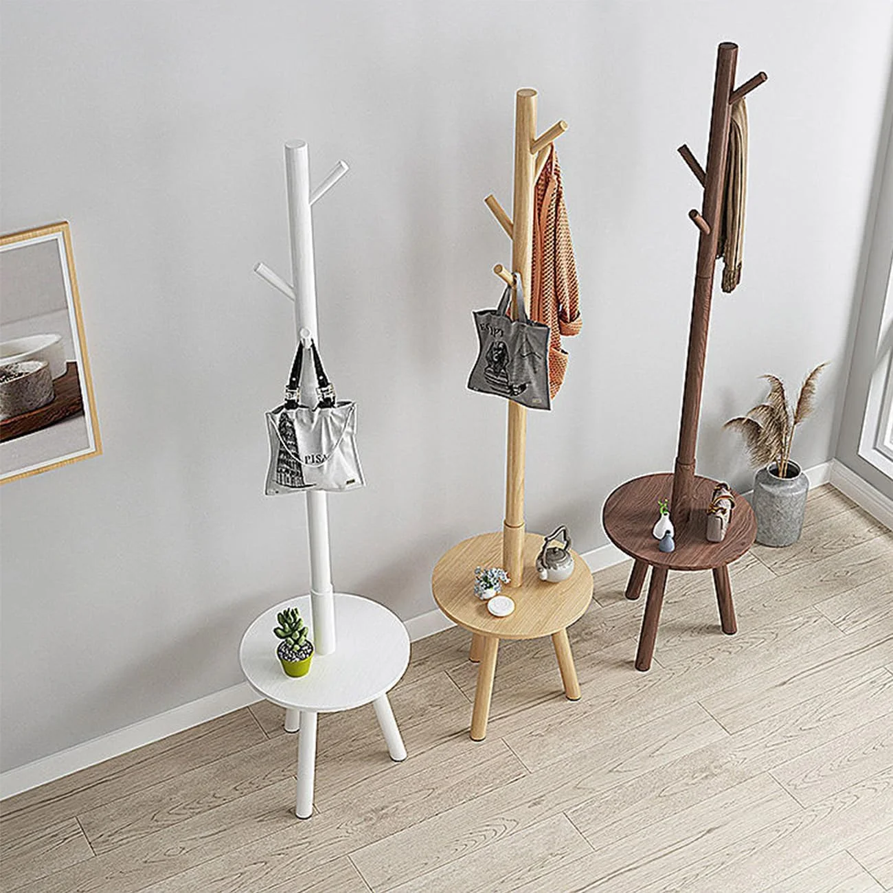 چوب لباسی ایستاده چوبی BEROZA، مونتاژ آسان، مناسب اتاق خواب، نشیمن، بالکن (سفید)