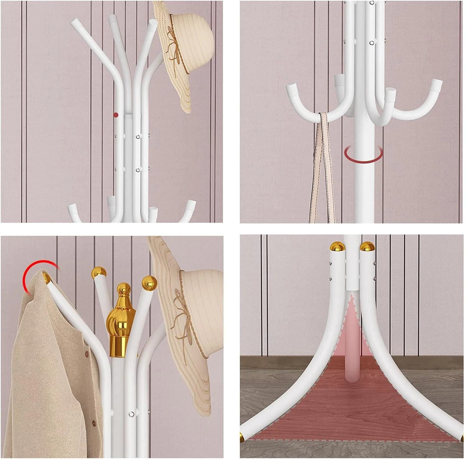 رخت آویز فلزی ایستاده با ۱۲ آویز - نصب آسان برای ورودی منزل، کلاه، کیف و شال گردن - آویز شیک برای اتاق خواب، دفتر و راهرو (آبی)