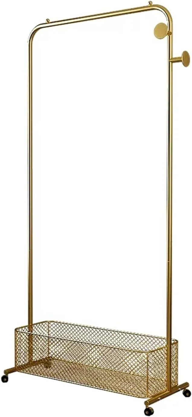چوب لباسی ایستاده CAOJLjiaxiang-2012، چوب لباسی برای اتاق نشیمن با سبد ذخیره سازی چرخ دار، چوب لباسی چند منظوره قابل جابجایی برای چوب لباسی زمینی (80 سانتی متر)