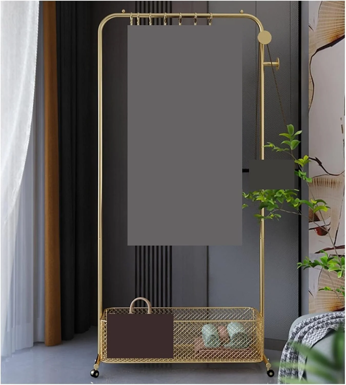 چوب لباسی ایستاده CAOJLjiaxiang-2012، چوب لباسی برای اتاق نشیمن با سبد ذخیره سازی چرخ دار، چوب لباسی چند منظوره قابل جابجایی برای چوب لباسی زمینی (80 سانتی متر)