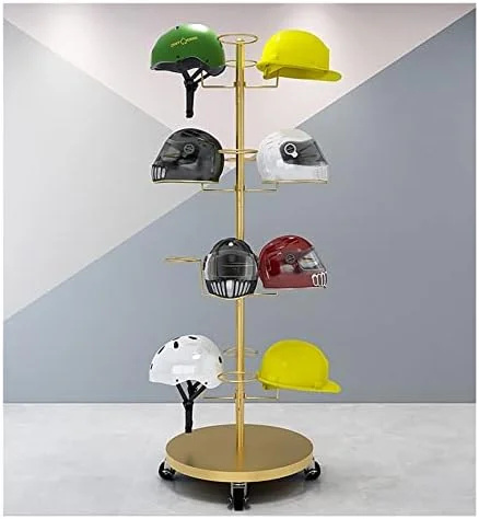 استند کلاه فلزی تجاری با ظرفیت بزرگ، مناسب برای کلاه‌های بیسبال، کلاه‌گیس و کلاه‌های کابویی، ۴ طبقه متحرک با چرخ (طلایی)