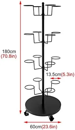 استند کلاه فلزی تجاری با ظرفیت بزرگ، مناسب برای کلاه‌های بیسبال، کلاه‌گیس و کلاه‌های کابویی، ۴ طبقه متحرک با چرخ (طلایی)