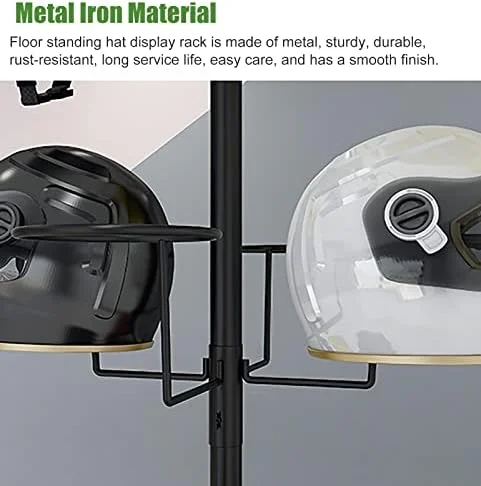 استند کلاه فلزی تجاری با ظرفیت بزرگ، مناسب برای کلاه‌های بیسبال، کلاه‌گیس و کلاه‌های کابویی، ۴ طبقه متحرک با چرخ (طلایی)