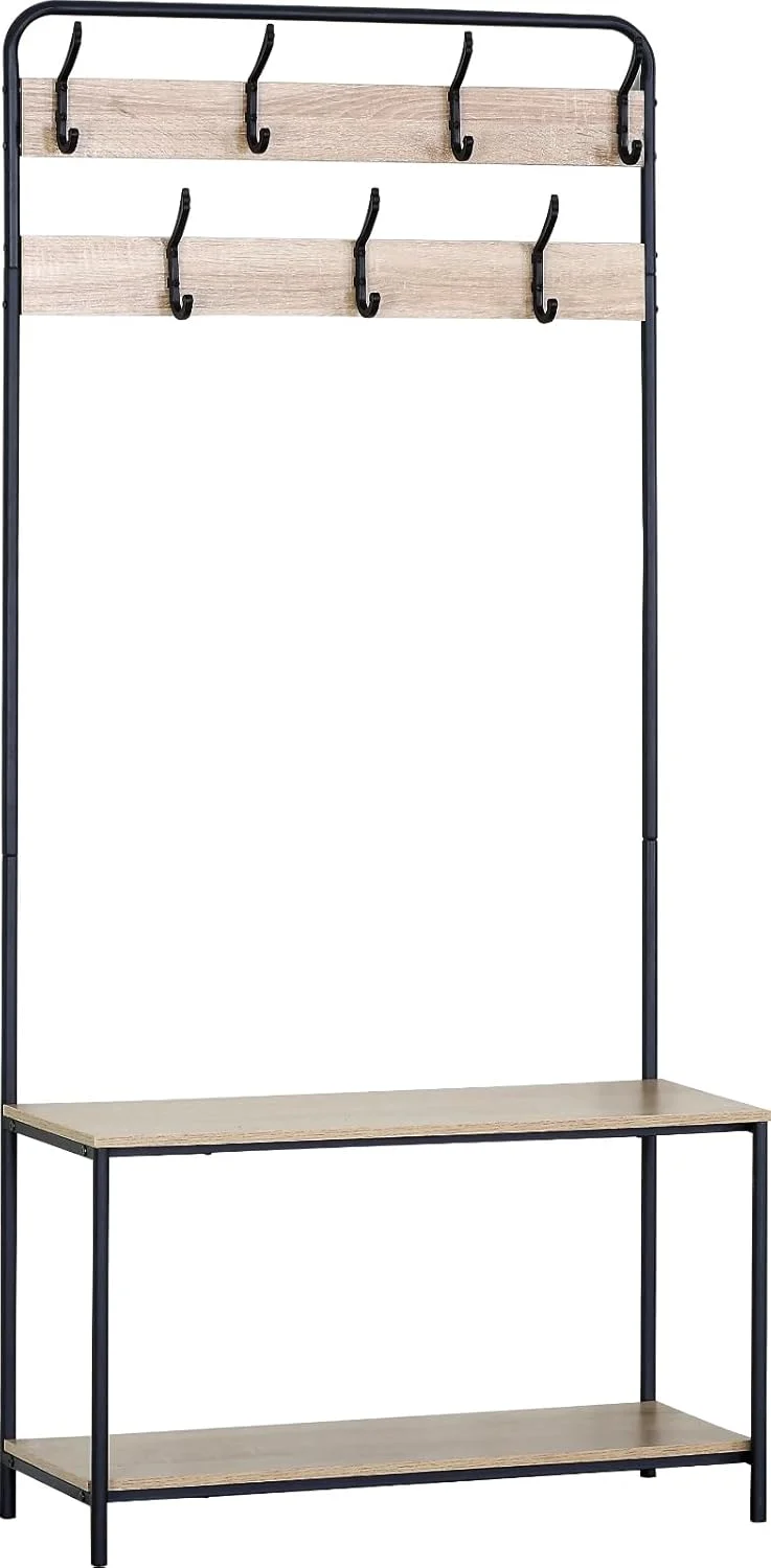 جالباسی، کلاه و رخت آویز با نیمکت و قفسه کفش، دارای ۷ آویز، مناسب راهرو، اتاق خواب، اتاق نشیمن، ابعاد ۸۰x۳۰x۱۷۰ سانتی متر