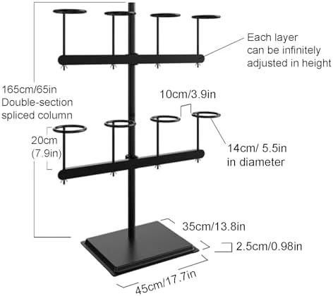 جالباسی کلاه با 8/12/16 قلاب دایره ای، استند کلاه ایستاده متحرک، آویز کلاه، سازمان دهنده قابل تنظیم کلاه کاسکت، مناسب منزل/فروشگاه