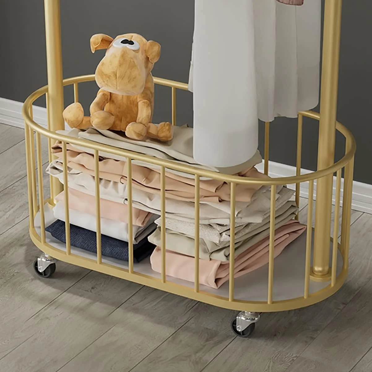 رگال لباس فلزی، رگال لباس چرخ دار با سبد ذخیره سازی، رگال لباس چرخ دار سنگین، استند آویز کت ورودی با قلاب (طلایی) رگال لباس فلزی، رگال لباس چرخ دار با سبد ذخیره سازی، رگال لباس چرخ دار سنگین، استند آویز کت ورودی با قلاب (طلایی)