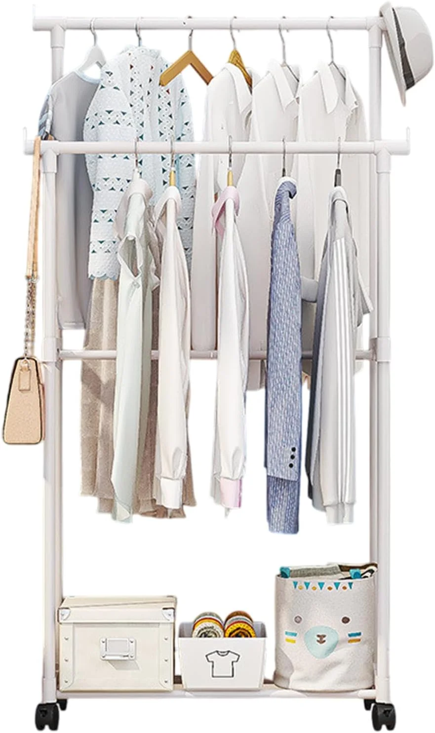 رگال لباس چرخ دار | استند آویز لباس متحرک | رگال لباس تک/دوبل | رگال لباس چند منظوره برای اتاق خواب و رختشورخانه