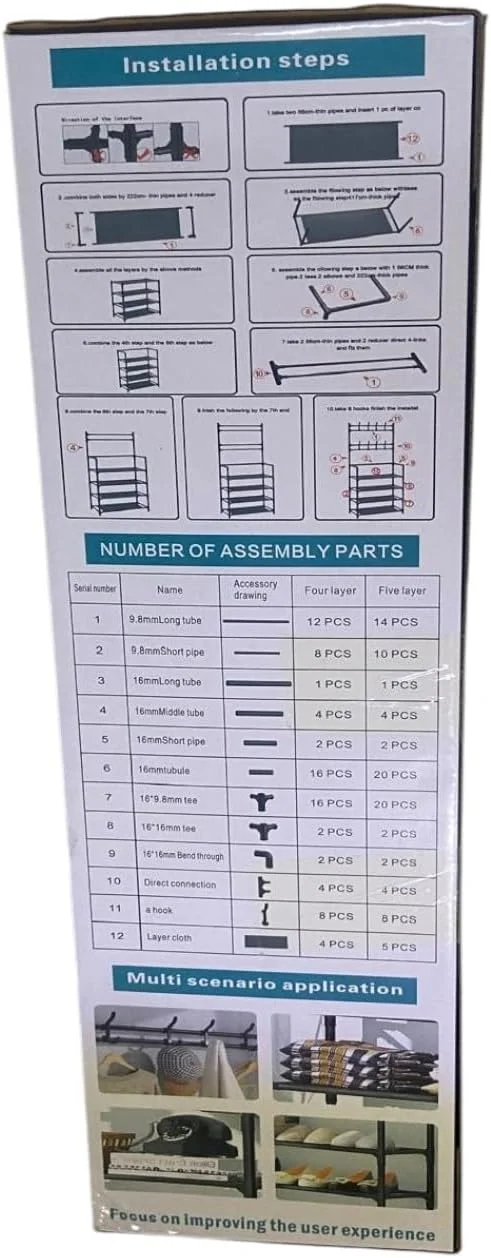 رگال لباس ایستاده ساده جدید. رگال لباس 4 طبقه با کابینت نظم دهنده کفش ورودی با 8 آویز، قفسه لوله فلزی برای نگهداری کفش، آویز لباس برای کلاه، اتاق نشیمن، اتاق خواب - مشکی