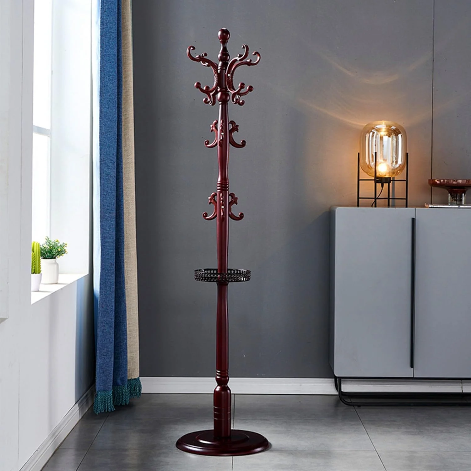 رگال لباس چوبی 175 سانتی‌متری، رگال لباس ایستاده مدرن، رگال نمایش لباس برای اتاق خواب، دفتر کار، ورودی، اتاق نشیمن، فروشگاه‌ها