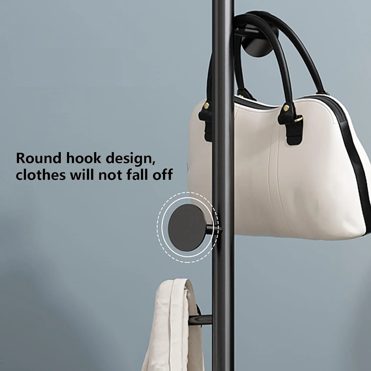 رخت آویز ایستاده با 6 آویز، جالباسی فلزی برای کت، کیف، شال، چتر، مناسب راهرو، اتاق خواب، اتاق نشیمن (دیسک گرد، سفید+سفید)