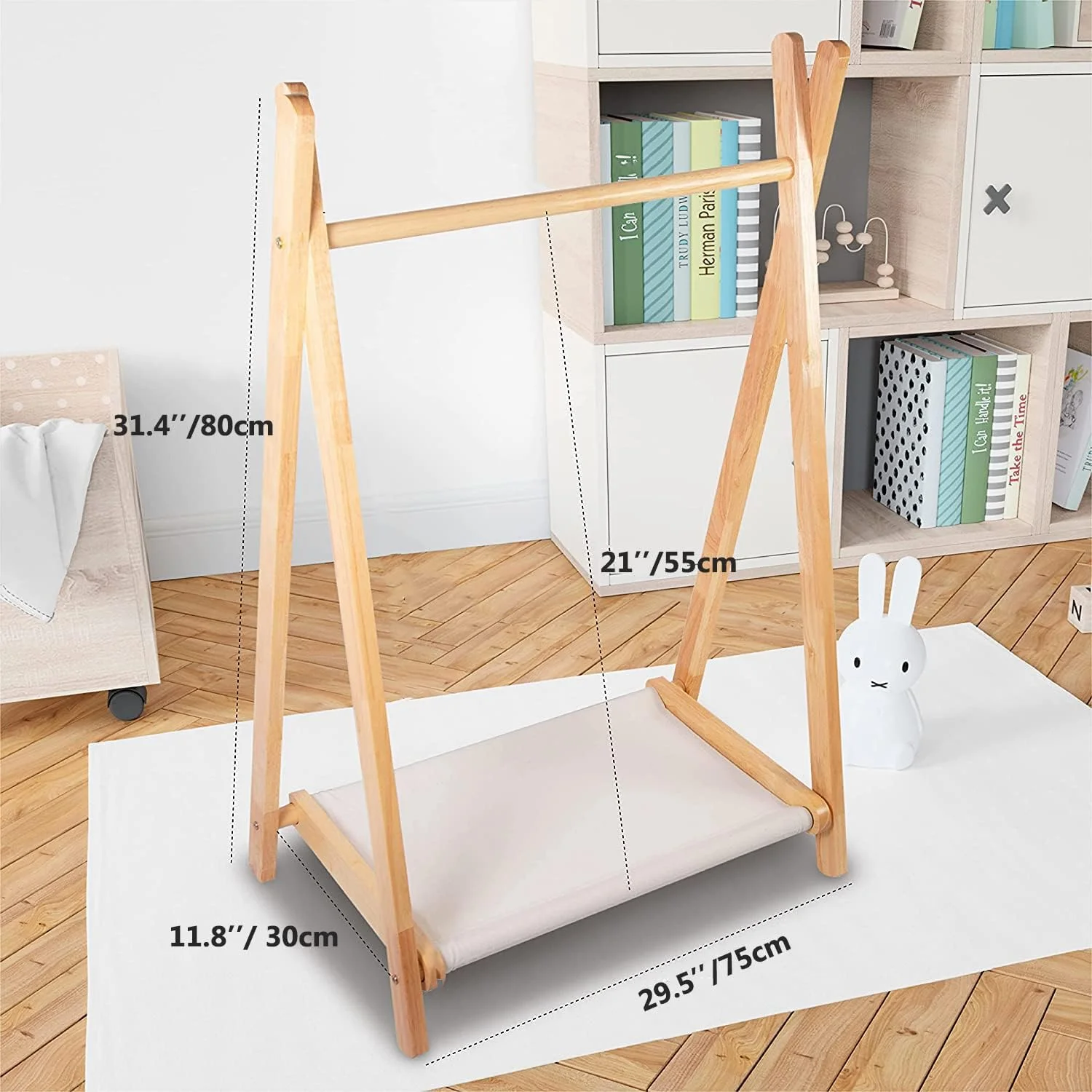 رگال لباس سگ SKADE، رگال لباس حیوانات خانگی، رگال لباس چوبی حیوانات خانگی، رگال لباس عروسک، ارگنایزر لباس کودک و نوزاد، آویز لباس، استوریج لباس برای سگ، گربه و عروسک (75x30x80 سانتی متر)