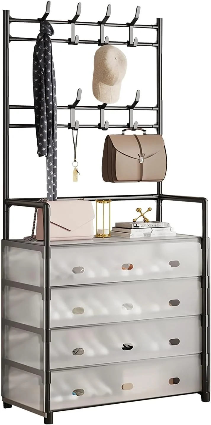 جالباسی و جاکفشی ۵ طبقه کول بیبی با روکش ضد گرد و غبار، سازمان دهنده چند منظوره ورودی راهرو با ۸ آویز، قفسه فلزی محکم برای نگهداری کفش در خانه، راهرو و اتاق خواب (مشکی)