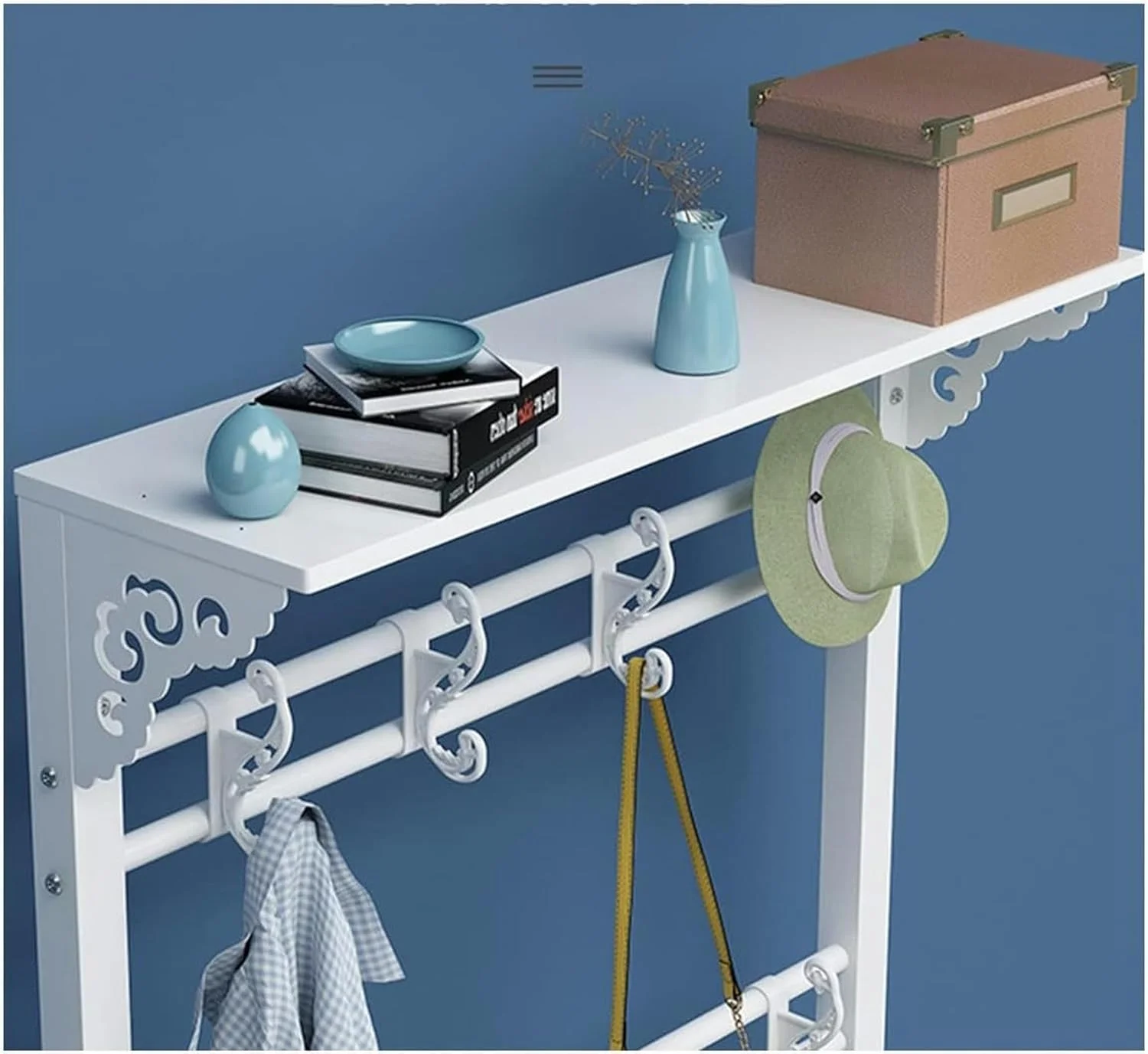 رخت آویز فلزی برای لباس، رخت آویز، چوب لباسی، جاکفشی، طراحی بن 3 با قلاب، قفسه، سازمان دهنده ورودی، لابی، راهرو، صنعتی (مشکی طوسی - 80X30X172 سانتی متر)