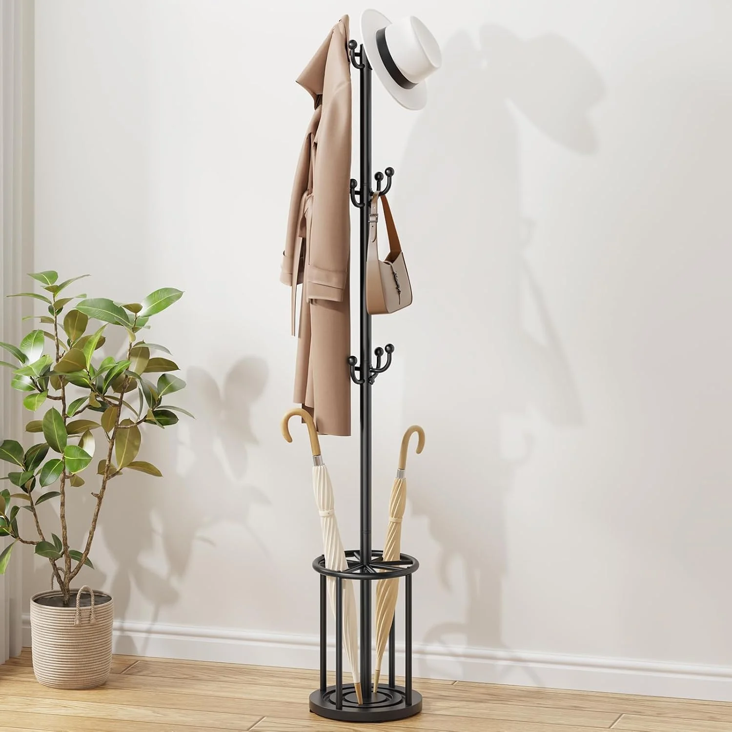 جالباسی ایستاده، آویز کلاه، جالباسی و جاچتری مناسب ورودی منزل، جالباسی مشکی با نگهدارنده چتر، جالباسی گوشه ای مناسب کلاه، چتر، کیف دستی، کیف و لباس