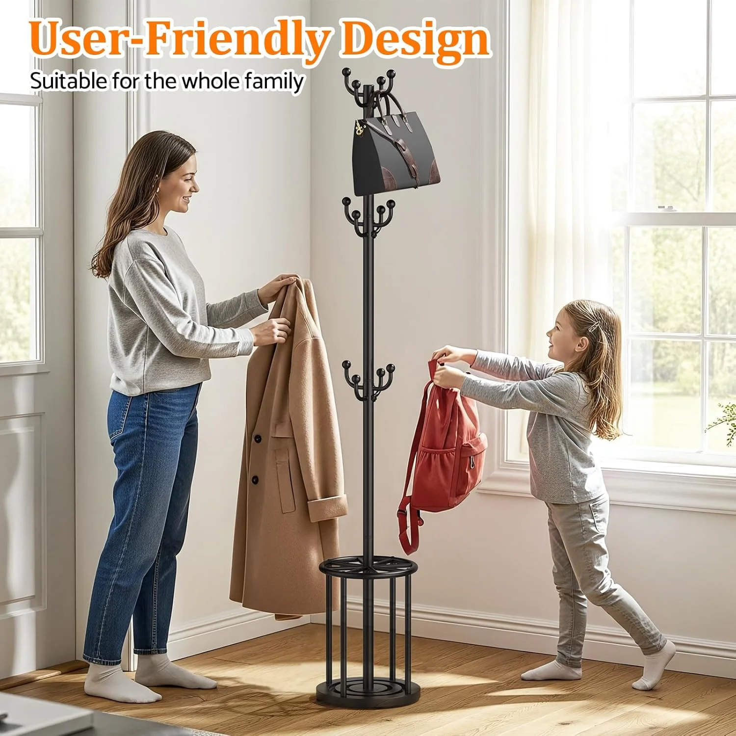 جالباسی ایستاده، آویز کلاه، جالباسی و جاچتری مناسب ورودی منزل، جالباسی مشکی با نگهدارنده چتر، جالباسی گوشه ای مناسب کلاه، چتر، کیف دستی، کیف و لباس