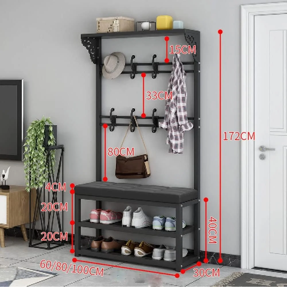 جالباسی ایستاده 3 در 1 با نیمکت جاکفشی و 8 آویز - قفسه فلزی برای ورودی راهرو و اتاق خواب - سفید (60X30X172 سانتی متر / 80X30X172 سانتی متر)