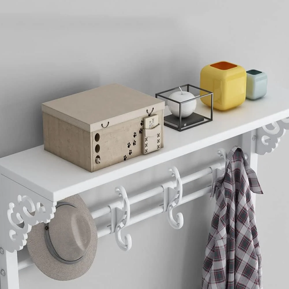 جالباسی ایستاده 3 در 1 با نیمکت جاکفشی و 8 آویز - قفسه فلزی برای ورودی راهرو و اتاق خواب - سفید (60X30X172 سانتی متر / 80X30X172 سانتی متر)