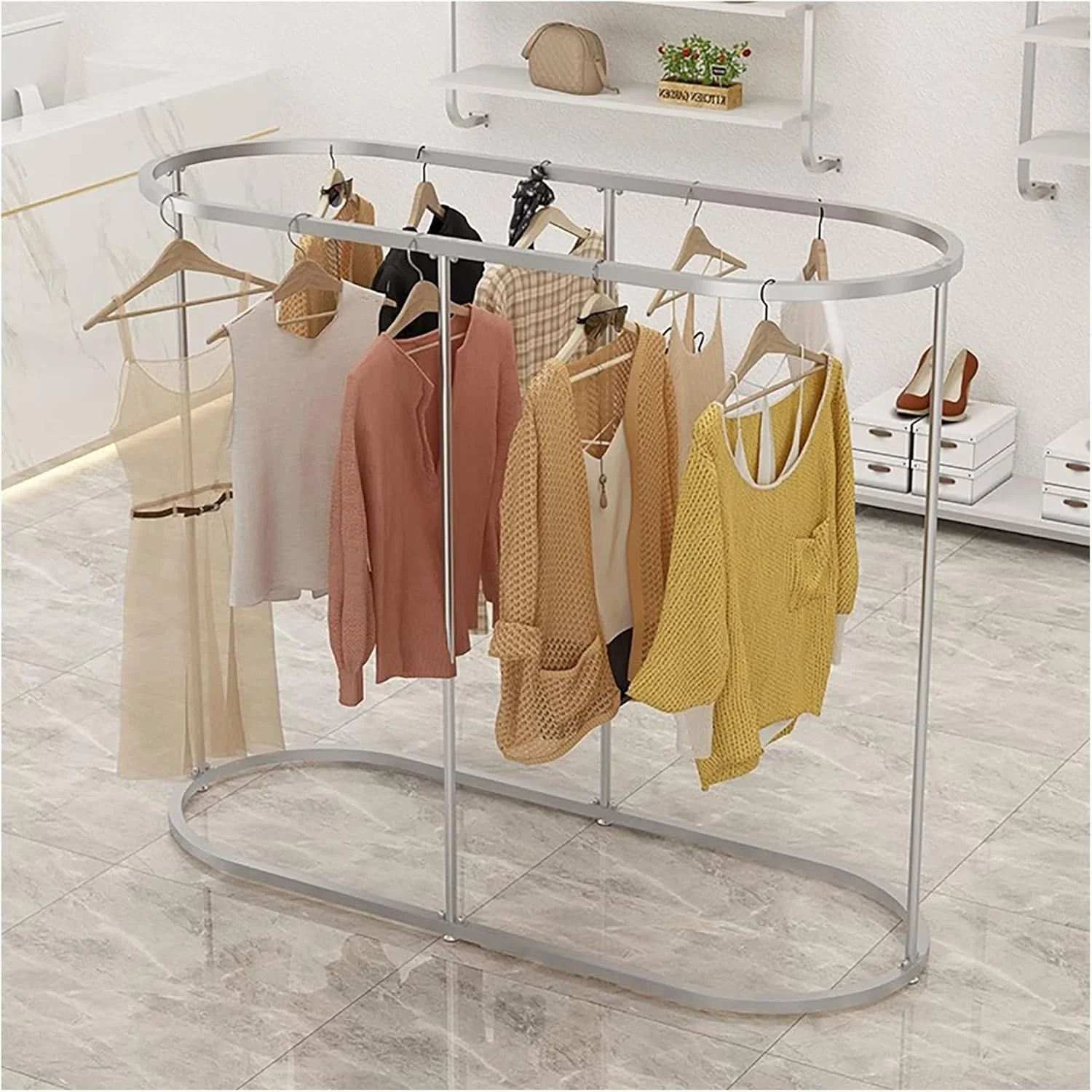 رگال لباس فلزی خلاقانه برای فروشگاه های پوشاک بوتیک - رگال لباس ایستاده زمینی ایده آل برای راهرو اتاق خواب و نمایش خرده فروشی