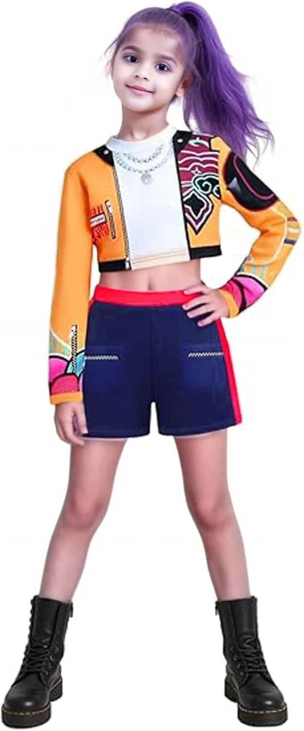 لباس انیمه ای به سبک کاسپلی شامل کت، تاپ، شورت و گردنبند (دارای آویز منگوله دار) برای دختران