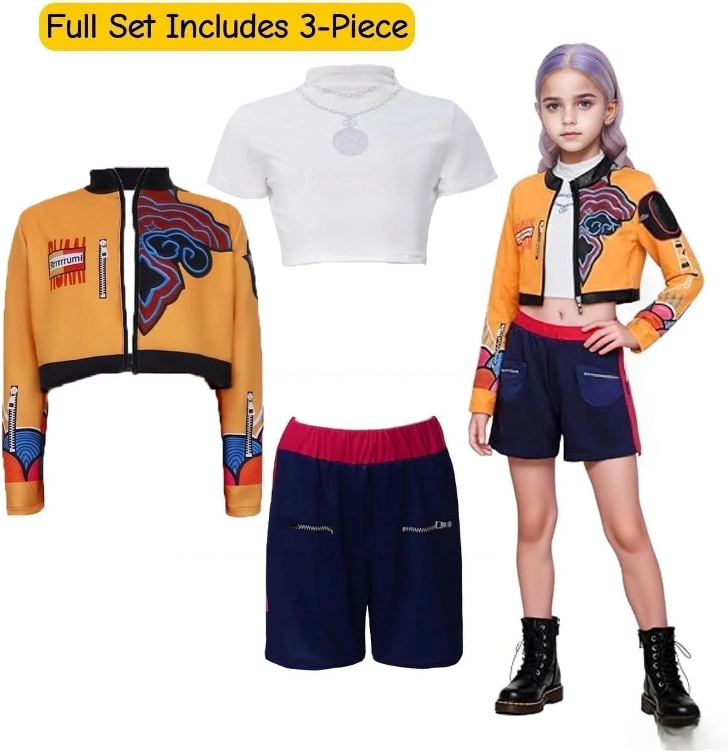 لباس انیمه ای به سبک کاسپلی شامل کت، تاپ، شورت و گردنبند (دارای آویز منگوله دار) برای دختران