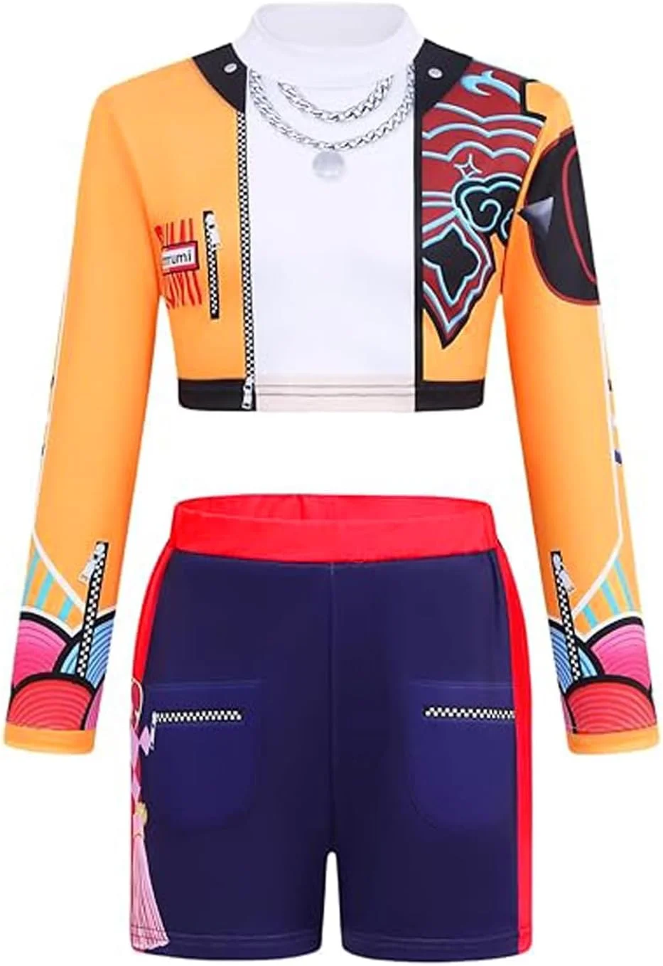 لباس انیمه ای به سبک کاسپلی شامل کت، تاپ، شورت و گردنبند (دارای آویز منگوله دار) برای دختران