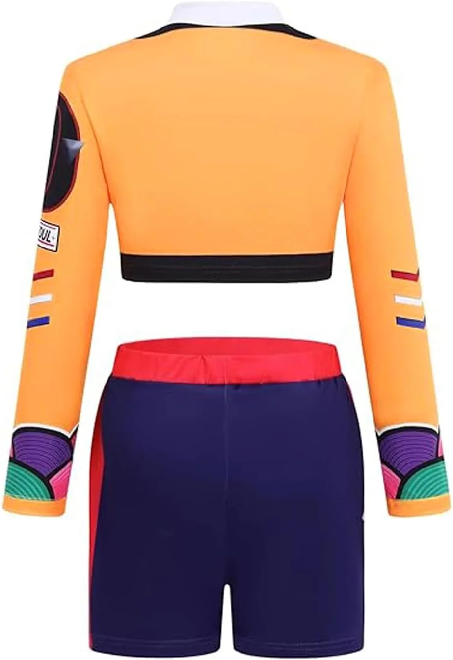 لباس انیمه ای به سبک کاسپلی شامل کت، تاپ، شورت و گردنبند (دارای آویز منگوله دار) برای دختران