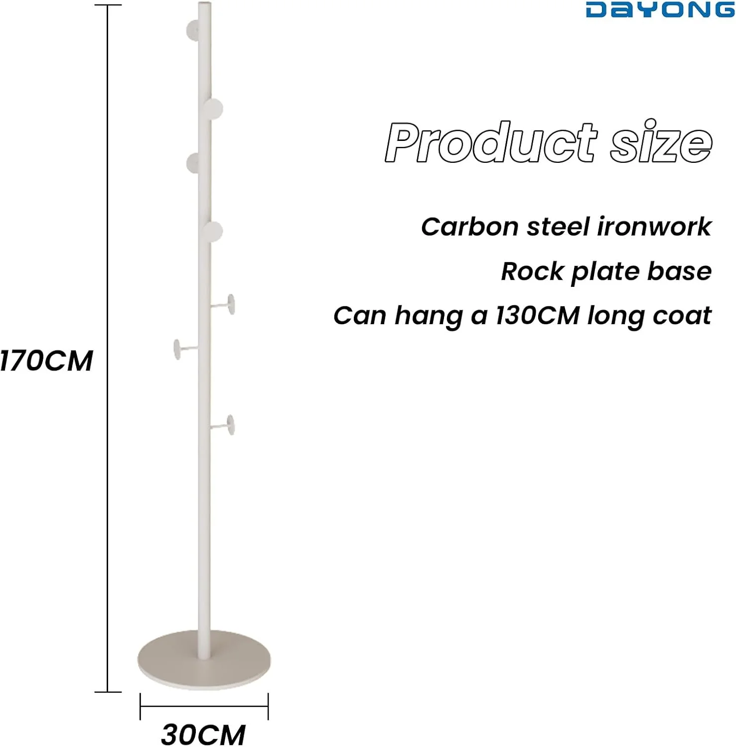 رخت آویز ایستاده دایونگ با قلاب، رخت آویز چند منظوره فلزی لباس، پایه گرد ثابت برای لباس، کیف، کلاه، روسری، کوله پشتی در اتاق خواب راهرو ورودی دفتر (سفید)