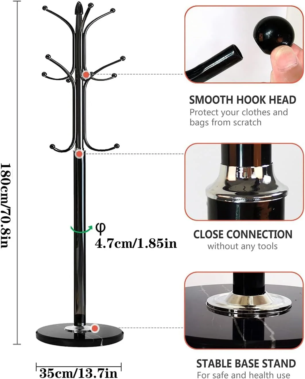 جالباسی فلزی ایستاده دسالو با 12 آویز برای آویزان کردن شال، کیف، ژاکت، آویز کلاه برای ورودی منزل (مشکی) جالباسی فلزی ایستاده دسالو با 12 آویز برای آویزان کردن شال، کیف، ژاکت، آویز کلاه برای ورودی منزل (مشکی)