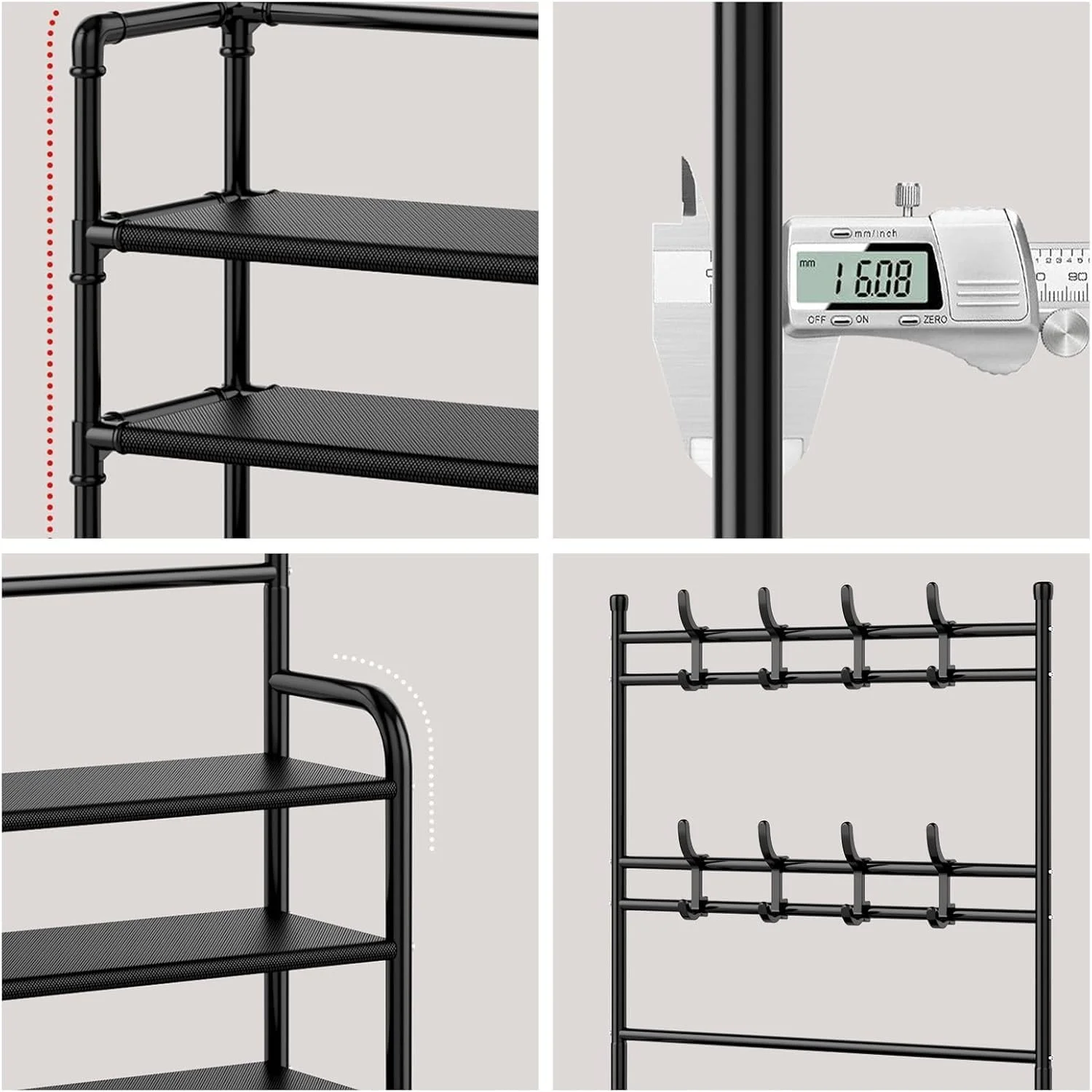 جالباسی ورودی 4 طبقه، قفسه لباس و کفش، سازمان دهنده نیمکت ورودی، سازمان دهنده جای کفش با 8 قلاب برای اتاق خواب، راهرو، دفتر کار، سفید