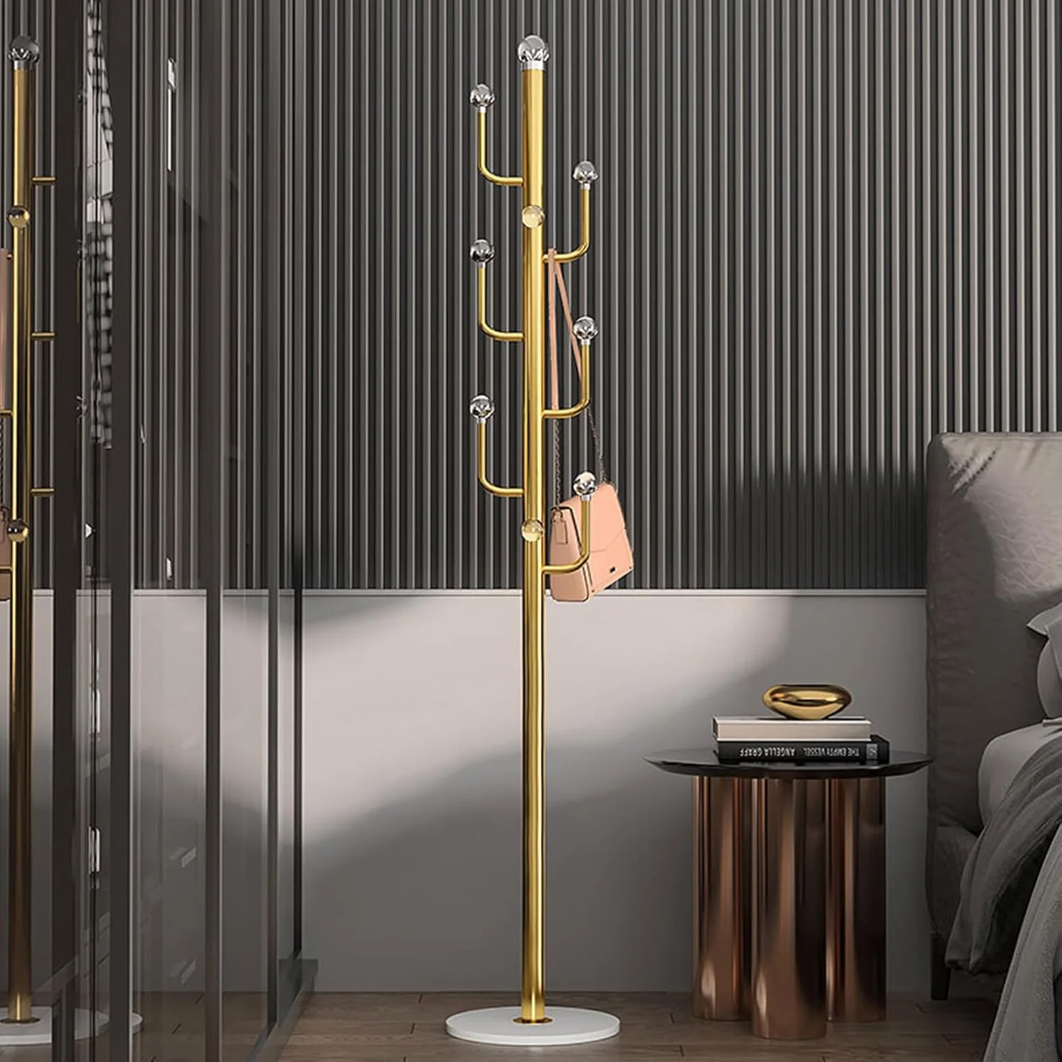 رخت آویز DAYONG، رخت آویز فلزی ایستاده با قلاب های توپی شکل مناسب برای آویزان کردن لباس، کیف، کلاه، شال گردن در اتاق خواب، ورودی راهرو، دفتر کار