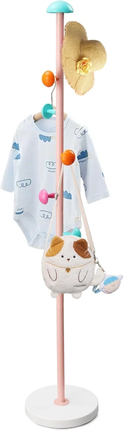 جالباسی ایستاده قارچی کودکانه با ۶ آویز و پایه تزریق آب، جالباسی با ارتفاع قابل تنظیم برای آویزان کردن لباس
