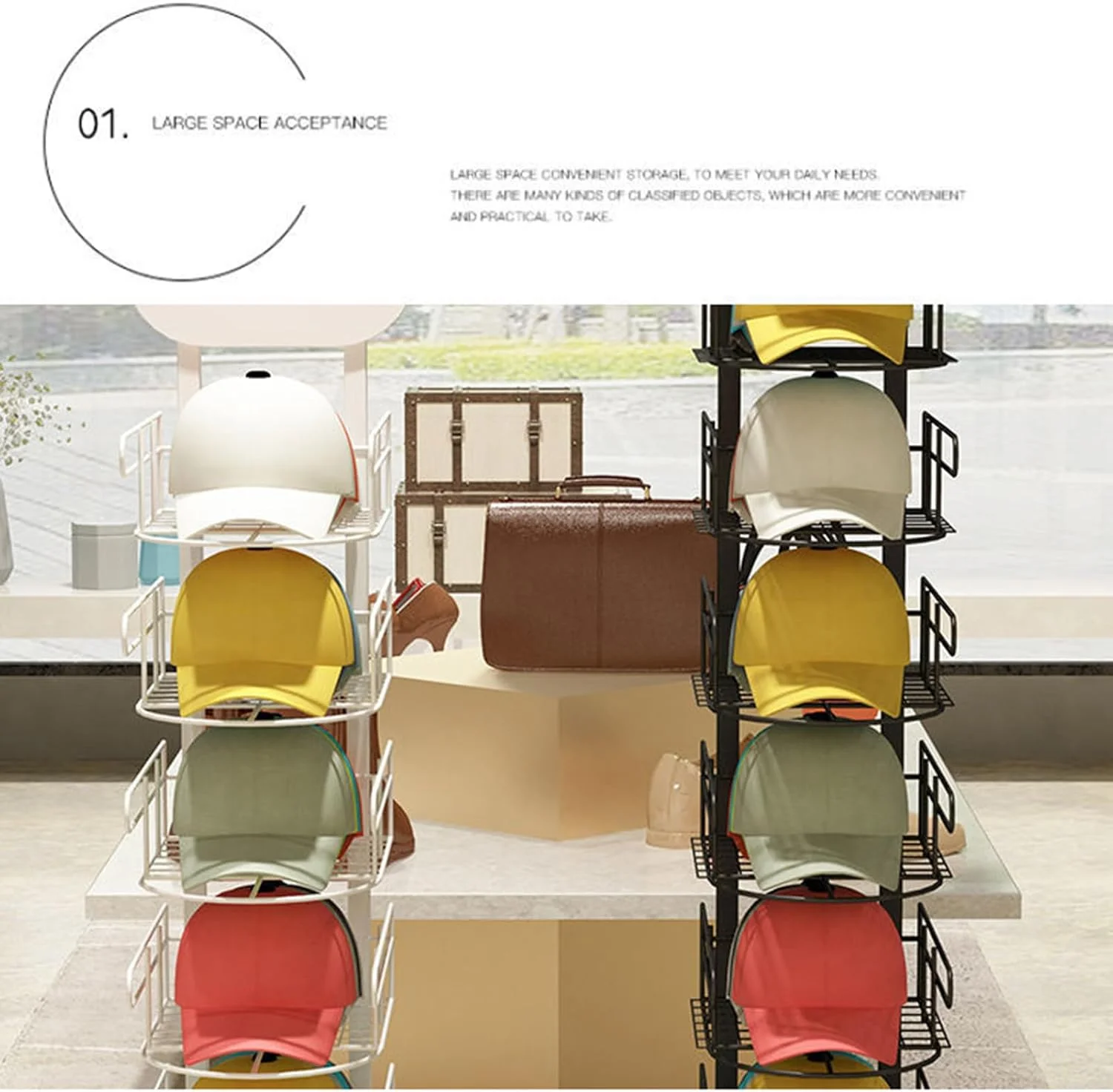 جالباسی کلاه، استند فلزی نمایش کلاه، آویز کلاه، سازمان دهنده کلاه، نگهدارنده کلاه ایستاده، قفسه فلزی زمینی برای کلاه - جالباسی کلاه عمودی