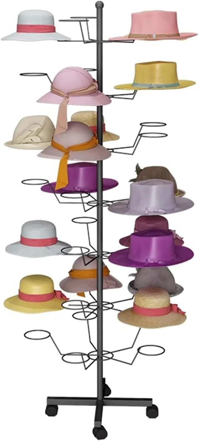 استند قفسه نمایش کلاه، نگهدارنده کلاه چند طبقه چرخشی متحرک، استند نمایش کلاه ایستاده، مناسب برای کلاه ها و کلاه گیس ها