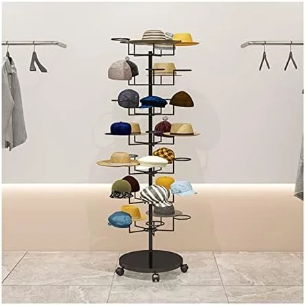 استند کلاه ۷ طبقه، استند فلزی نمایش کلاه با ۴ چرخ، قفسه ذخیره سازی با ظرفیت بالا مناسب منزل، خرده فروشی و استفاده تجاری، دارای ۳۵ قلاب گنبدی، نگهدارنده پایدار کلاه گیس و کلاه کاسکت
