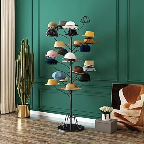 استند نگهدارنده کلاه، ساختار درختی عمودی، دارای 20 حلقه نگهدارنده کلاه، فلزی، ایستاده، مناسب برای فروشگاه و منزل، قفسه نگهداری کلاه گیس، کلاه کابویی، کلاه ایمنی و کلاه کپ