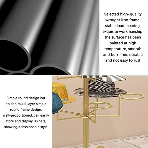 استند کلاه ۷ طبقه، استند فلزی نمایش کلاه با ۴ چرخ، قفسه ذخیره سازی با ظرفیت بالا مناسب منزل، خرده فروشی و استفاده تجاری، دارای ۳۵ قلاب گنبدی، نگهدارنده پایدار کلاه گیس و کلاه کاسکت