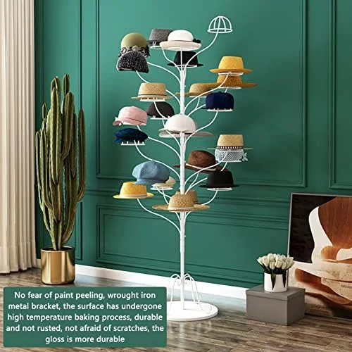 استند نگهدارنده کلاه، ساختار درختی عمودی، دارای 20 حلقه نگهدارنده کلاه، فلزی، ایستاده، مناسب برای فروشگاه و منزل، قفسه نگهداری کلاه گیس، کلاه کابویی، کلاه ایمنی و کلاه کپ