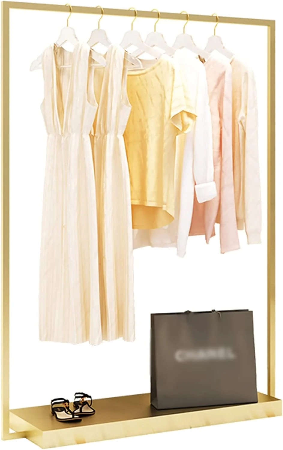 رگال لباس ایستاده فلزی، مناسب برای نگهداری لباس، کیف و کفش - طلایی - ارتفاع 150 سانتی‌متر
