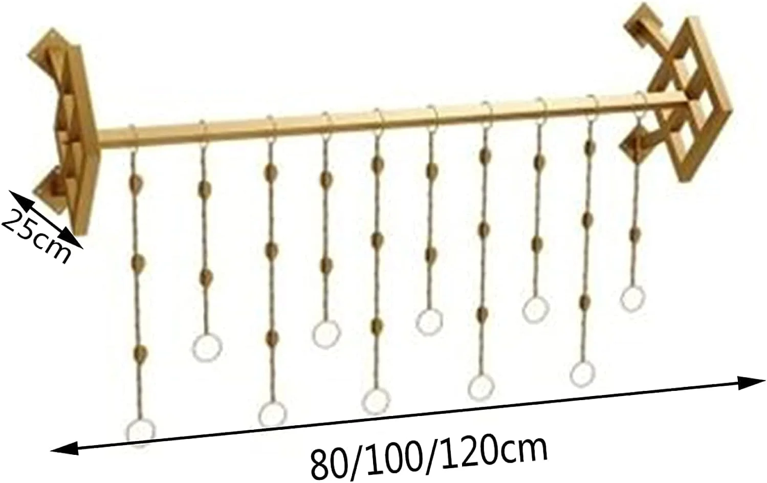 ریل لباس دیواری، رخت آویز فلزی یکپارچهسازی با سیستمعامل جداشدنی، رخت آویز کت به سبک لافت صنعتی، طلایی، 120 سانتی متر