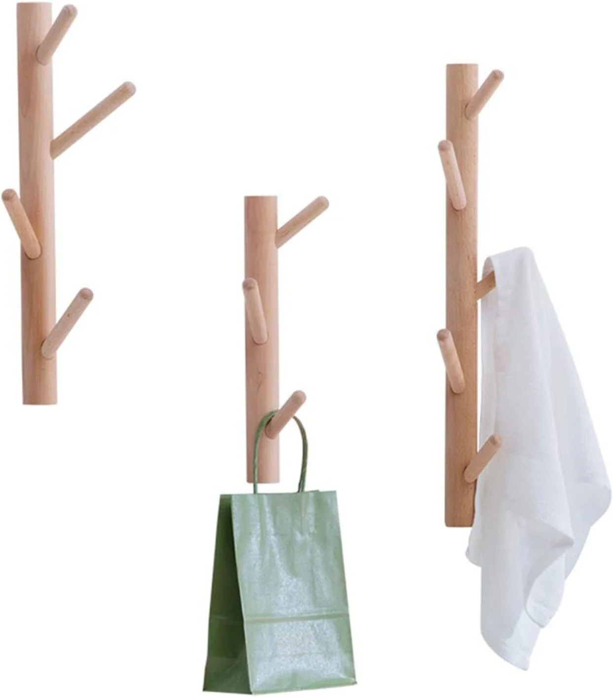 جالباسی چوبی، جاکلاهی، جالباسی شاخه درختی، آویز کلاه چوبی عمودی مدرن دیواری، مناسب برای اتاق نشیمن، اتاق خواب، حمام و آشپزخانه