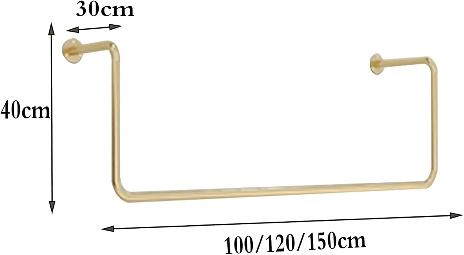 ریل لباس دیواری، رخت آویز طرح صنعتی، قفسه جداشدنی برای فروشگاه لباس، قفسه خشک کن، طلایی، 150 سانتی متر