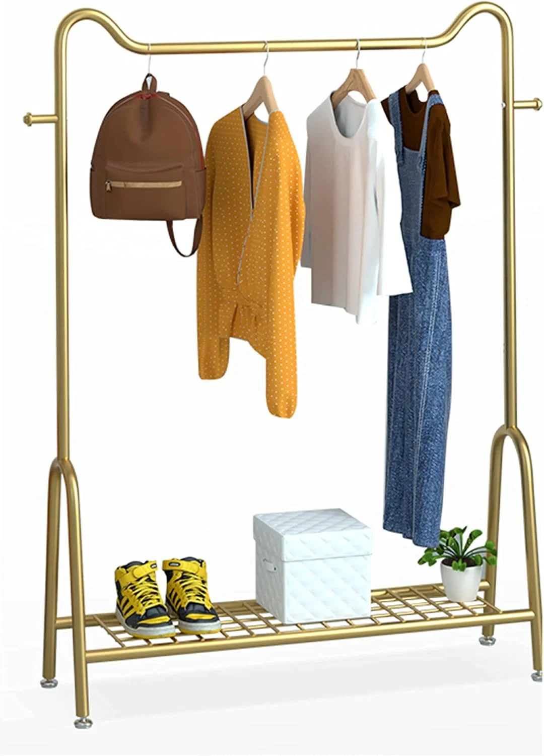 ریل لباس سنگین، قفسه نمایش لباس با قفسه، رگال لباس با 1 ریل راهنما، رگال کت اتاق خواب، طلایی، 60 سانتی متر
