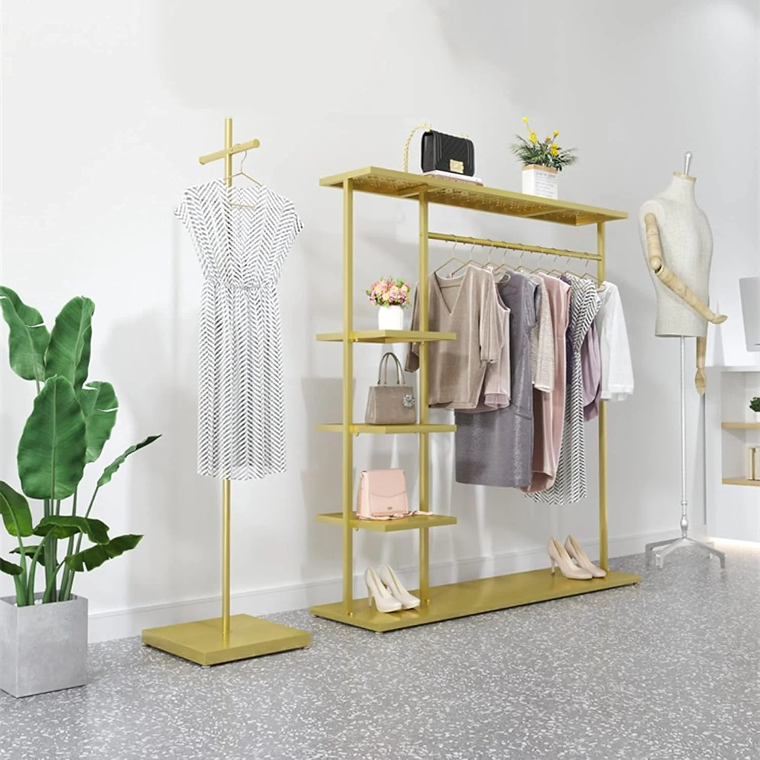 رگال لباس سنگین، رگال لباس مقاوم، رگال نمایشگاهی فروشگاهی، رگال لباس اتاق خواب، قفسه خشک کن 5 طبقه / طلایی / 100 سانتی متر